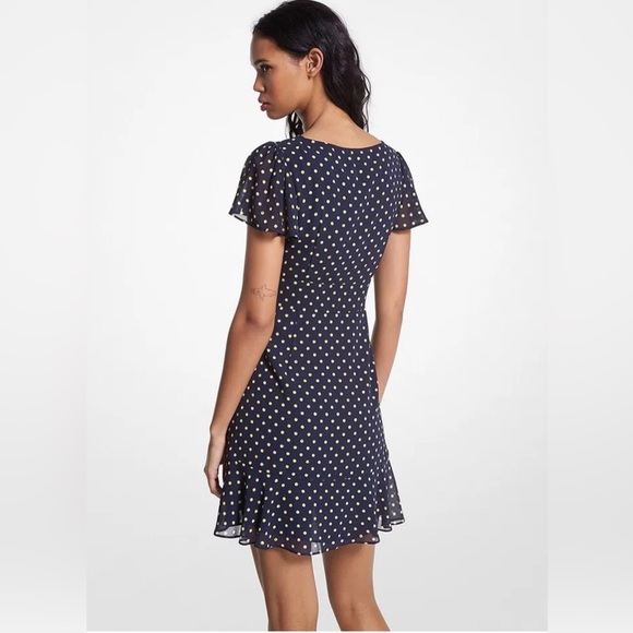 MICHAEL Michael Kors V-Neck Short Flutter Sleeve Tiered Ruffled Hem Fit Flare - Picture 4 of 6